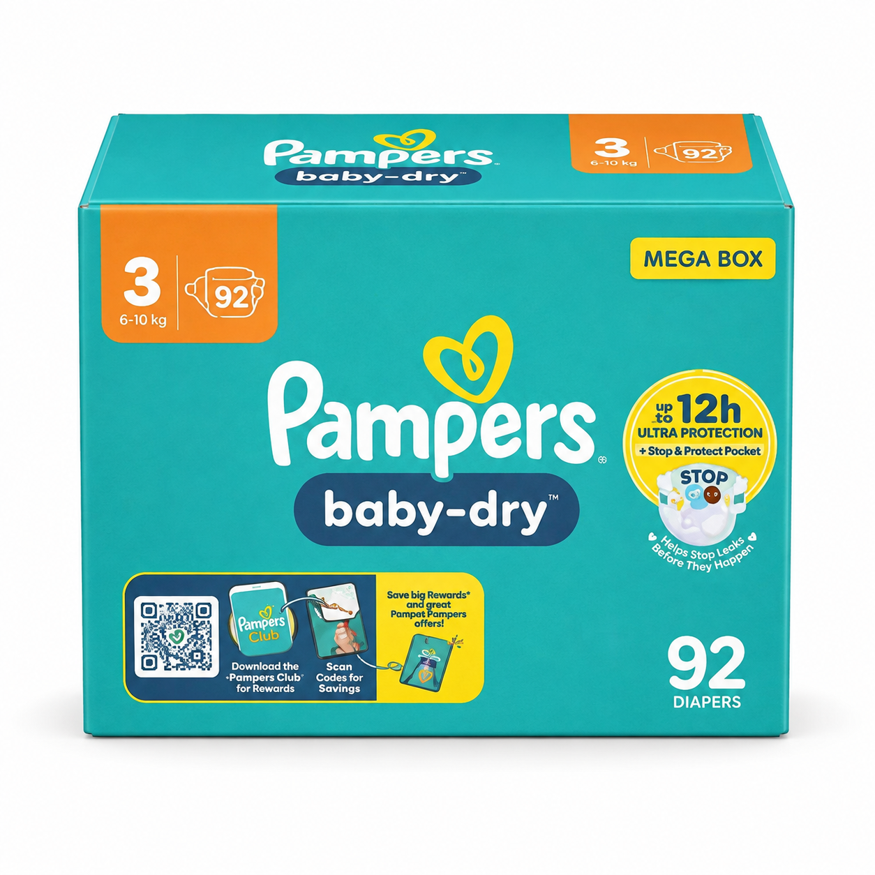 PAMPERS BABY-DRY – TAILLE 3 (6–10 KG) – 92 COUCHES