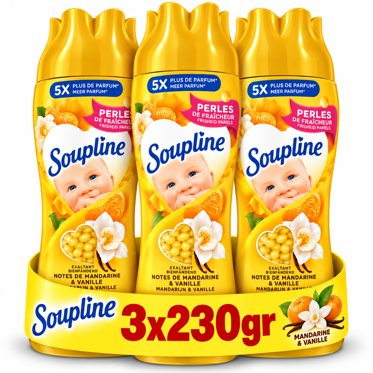 SOUPLINE PERLES DE FRAÎCHEUR – PARFUM POUR LE LINGE – LOT DE 3 × 230 G