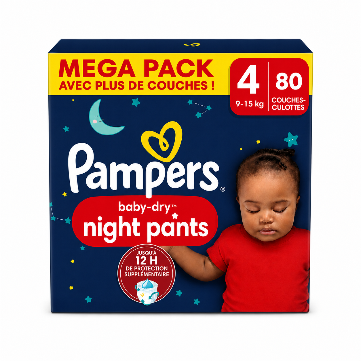 PAMPERS BABY-DRY NIGHT PANTS – TAILLE 4 (9–15 KG) – 80 COUCHES-CULOTTES