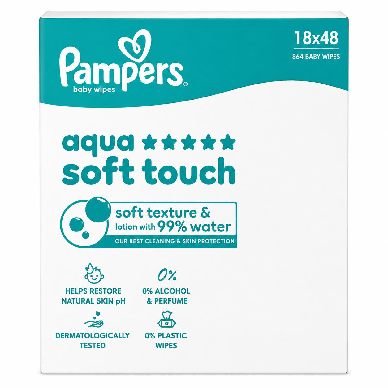 PAMPERS AQUA SOFT TOUCH – 18 × 48 LINGETTES – 864 LINGETTES