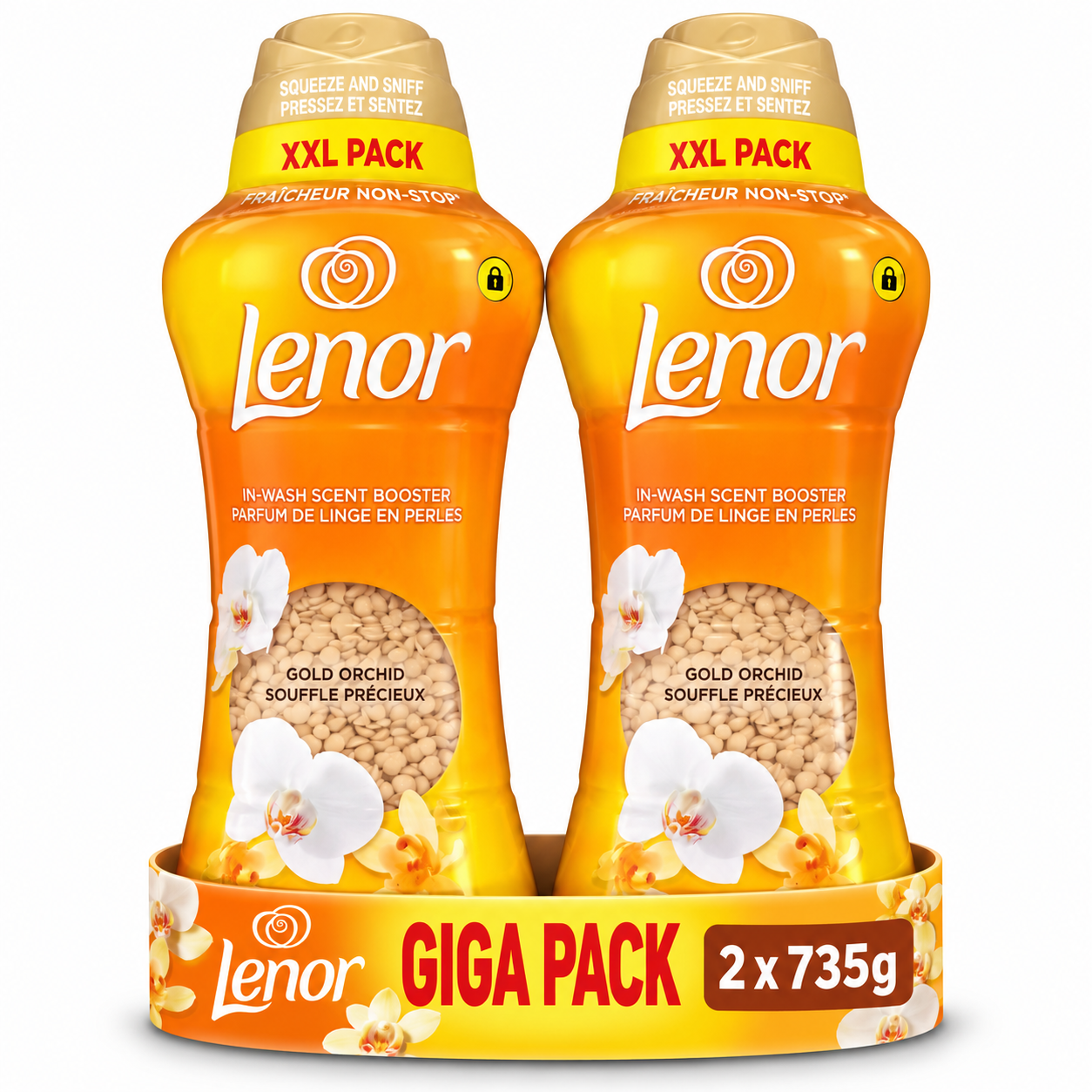 LENOR GOLD ORCHID – PARFUM DE LINGE EN PERLES – GIGA PACK 2 × 735 G