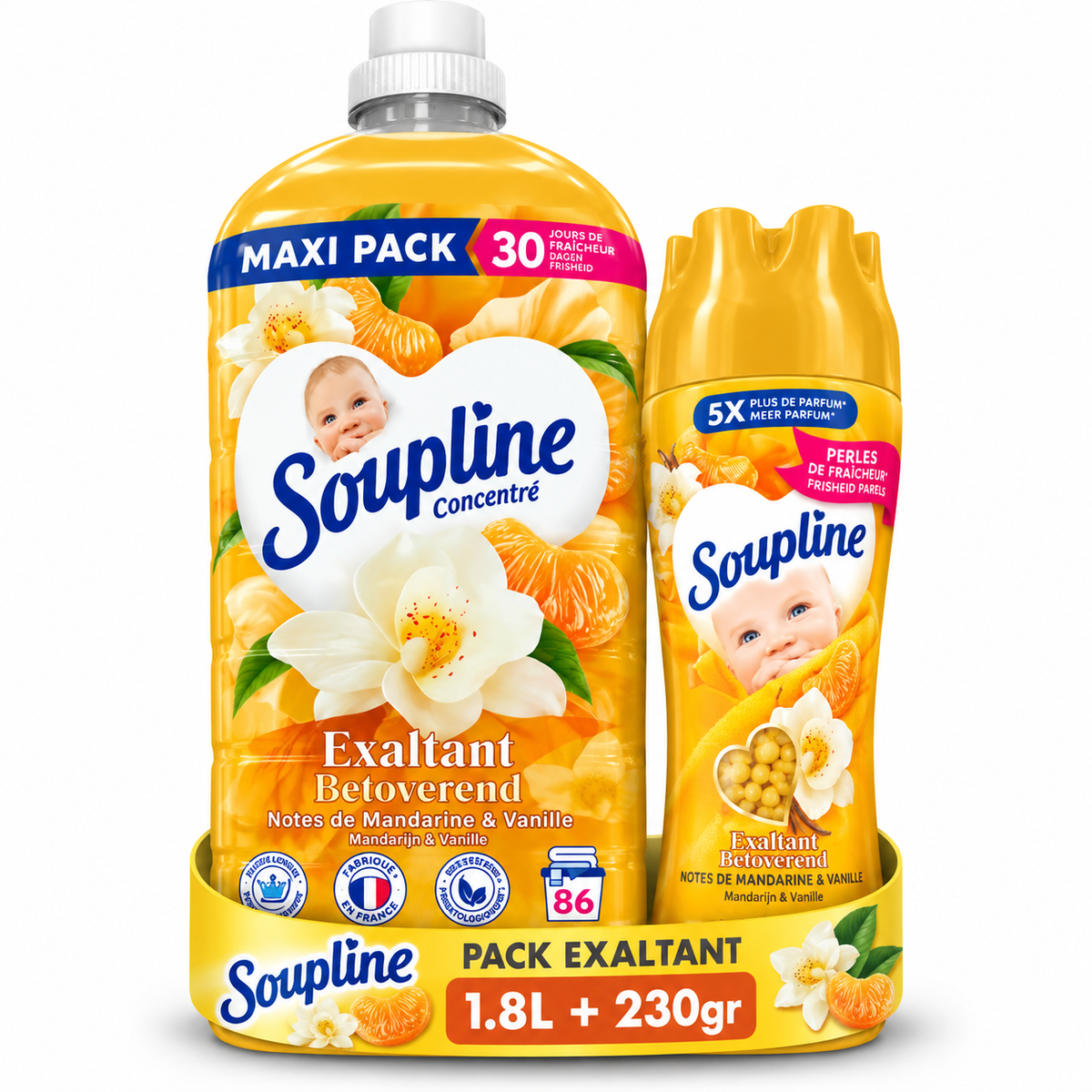 SOUPLINE CONCENTRÉ – PACK ADOUCISSANT 1.8L + PERLE DE LINGE 230GR
