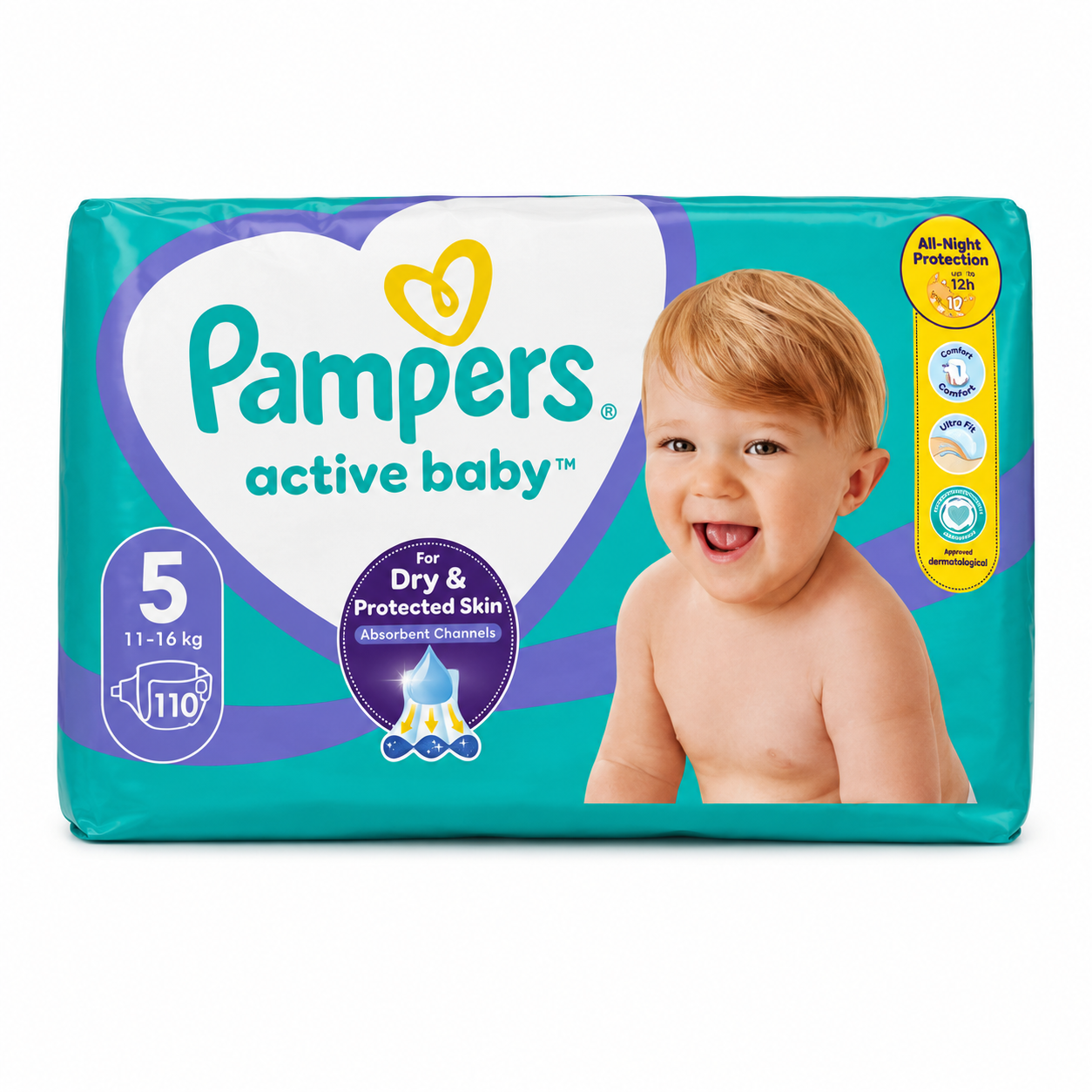 PAMPERS ACTIVE BABY – TAILLE 5 – 110 COUCHES – 11 À 16 KG