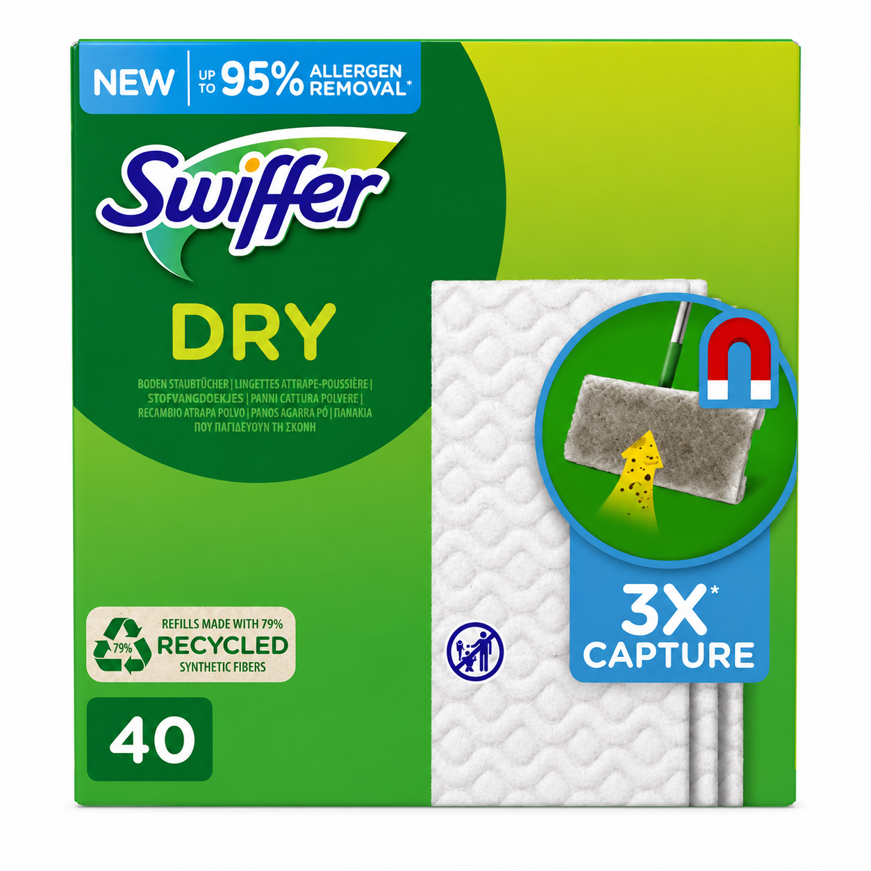 SWIFFER DRY – RECHARGES LINGETTES SÈCHES ATTRAPE-POUSSIÈRE – 40 PIÈCES