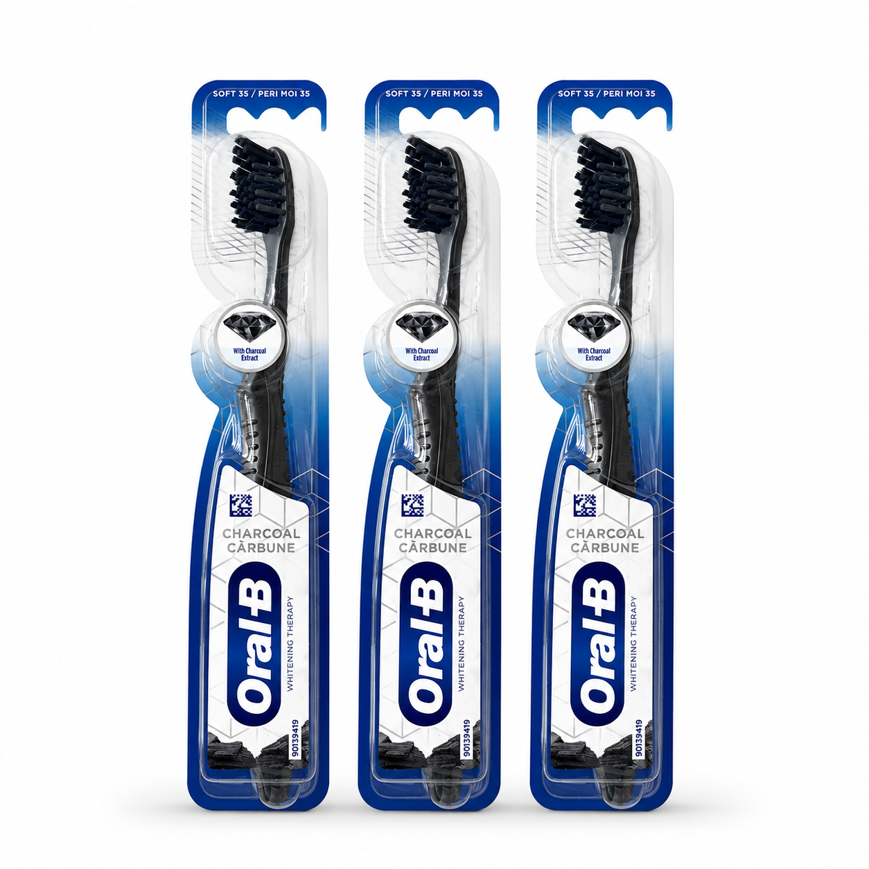 ORAL-B CHARCOAL – BROSSES À DENTS SOUPLES AU CHARBON – LOT DE 3 NOIRES