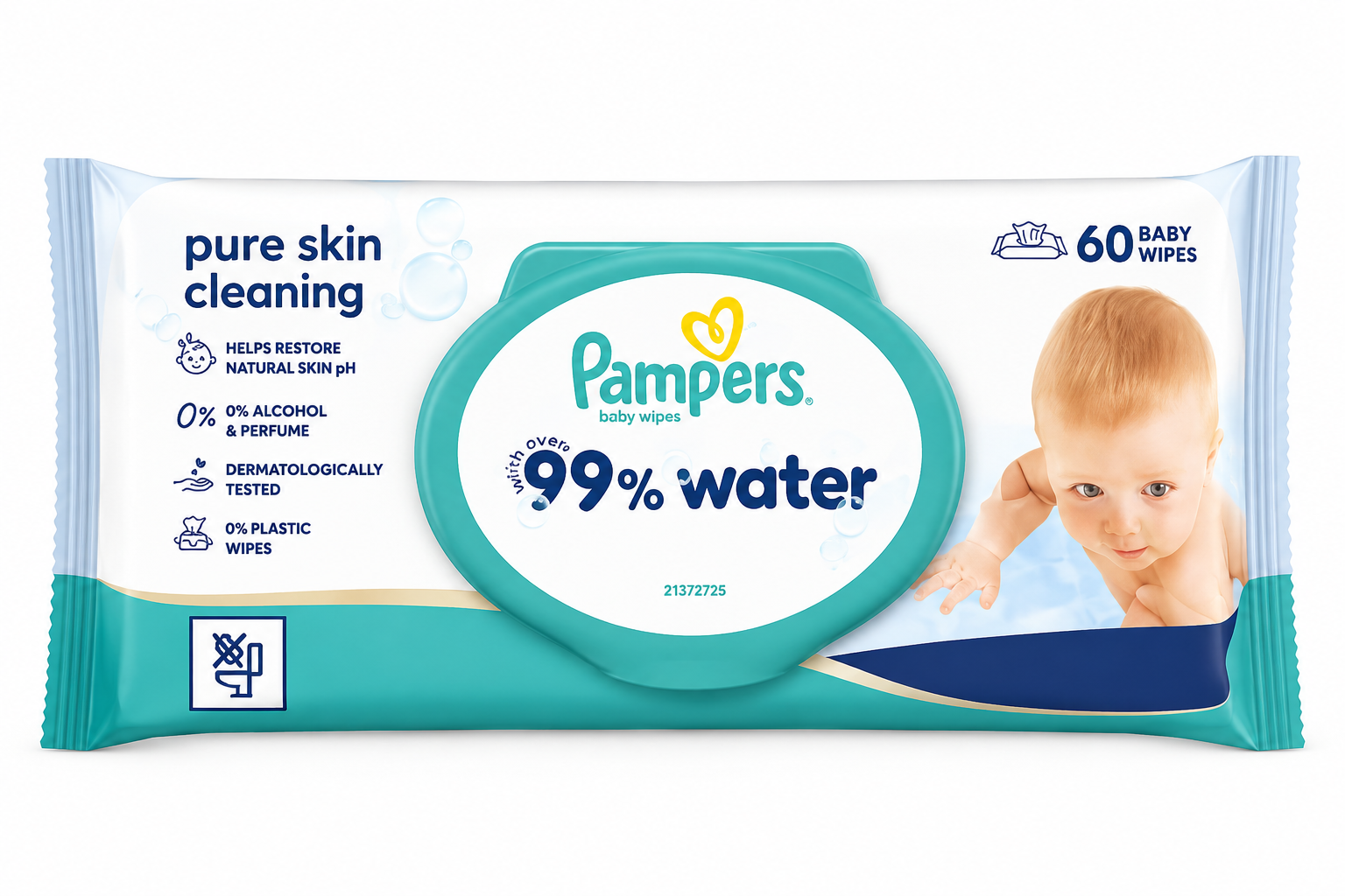 PAMPERS 99% WATER PURE SKIN CLEANING – 60 LINGETTES BÉBÉ