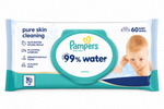 PAMPERS 99% WATER PURE SKIN CLEANING – 60 LINGETTES BÉBÉ