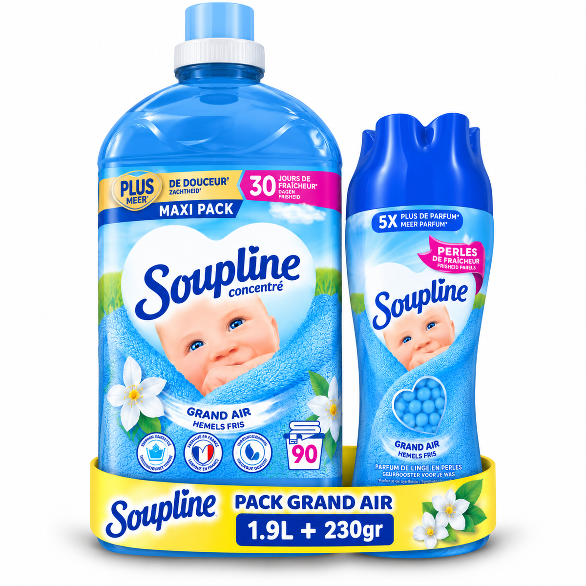 SOUPLINE CONCENTRÉ – PACK ADOUCISSANT 1.8L + PERLE DE LINGE 230GR