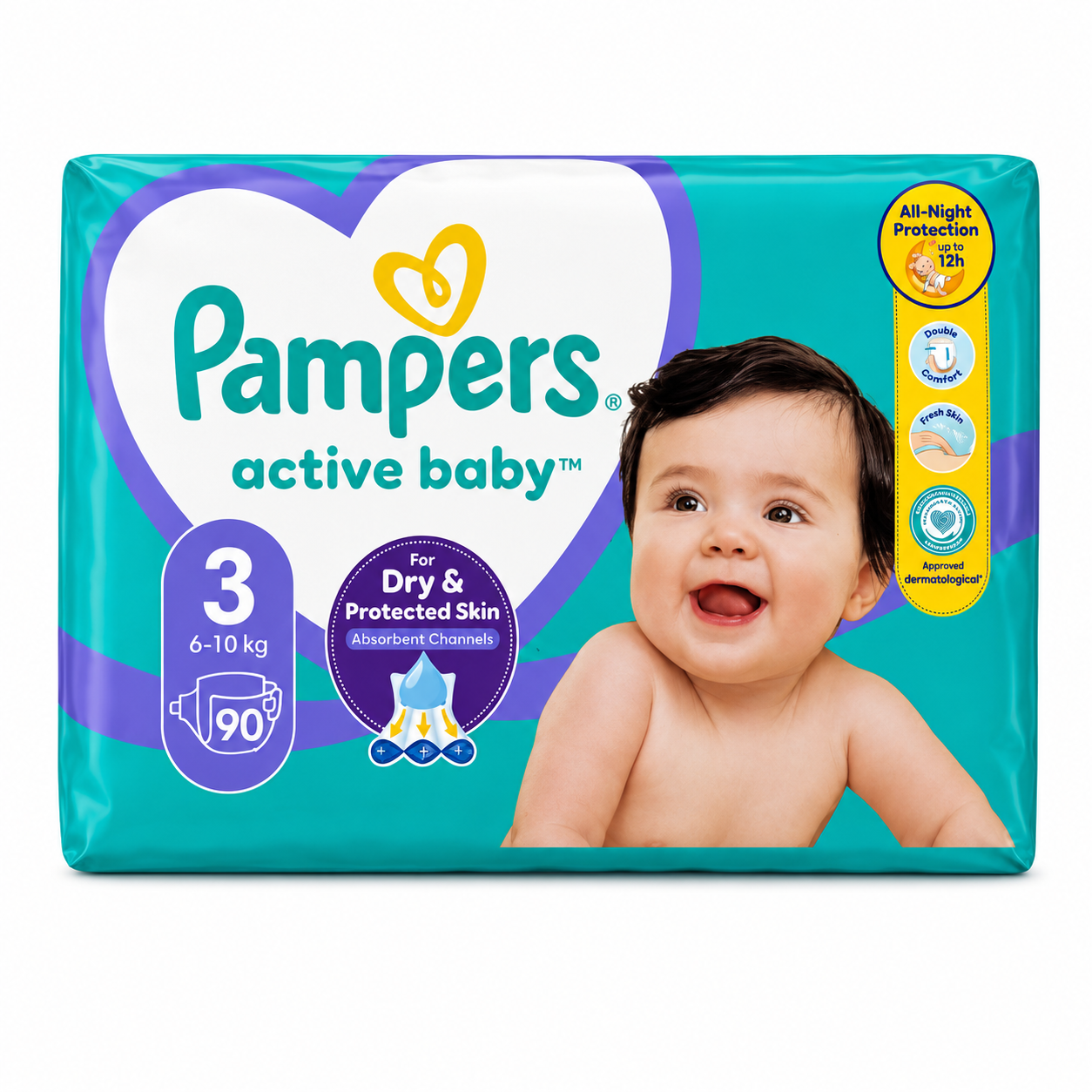 PAMPERS ACTIVE BABY – TAILLE 3 – 90 COUCHES – 6 À 10 KG