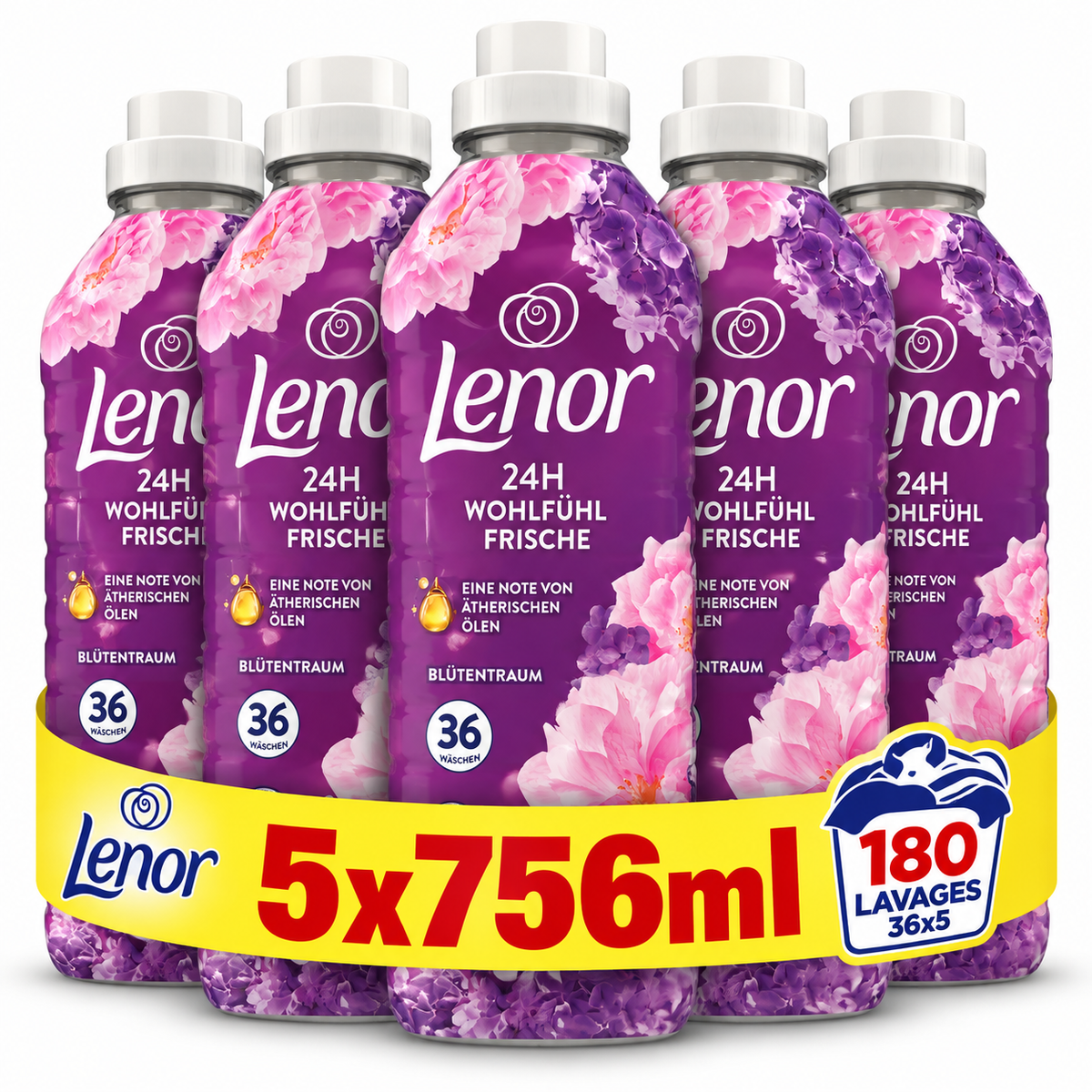 LENOR – ADOUCISSANT – LOT DE 5 × 756 ML – 180 LAVAGES