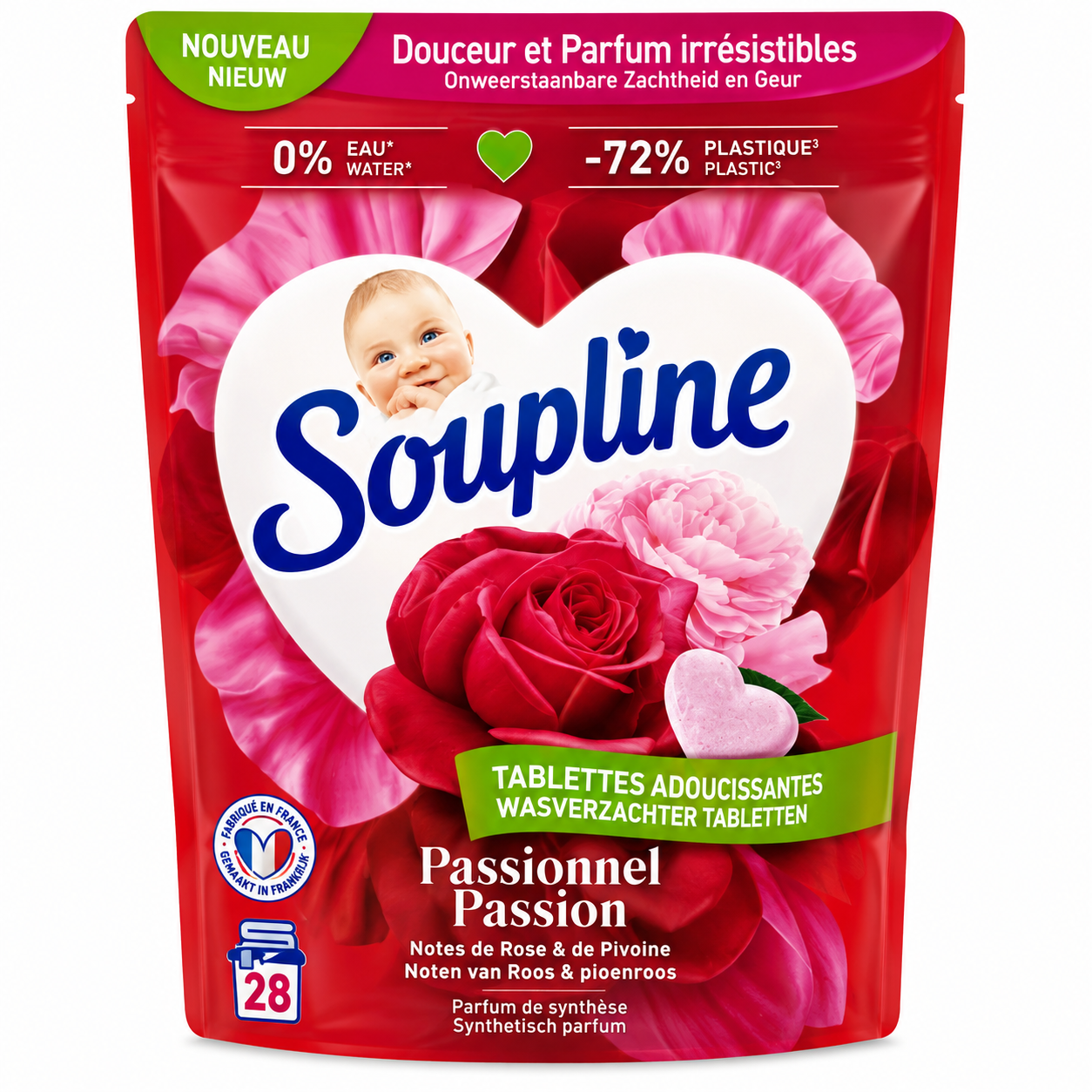SOUPLINE TABLETTES ADOUCISSANTES PASSIONNEL – ROSE & PIVOINE – 28 TABLETTES