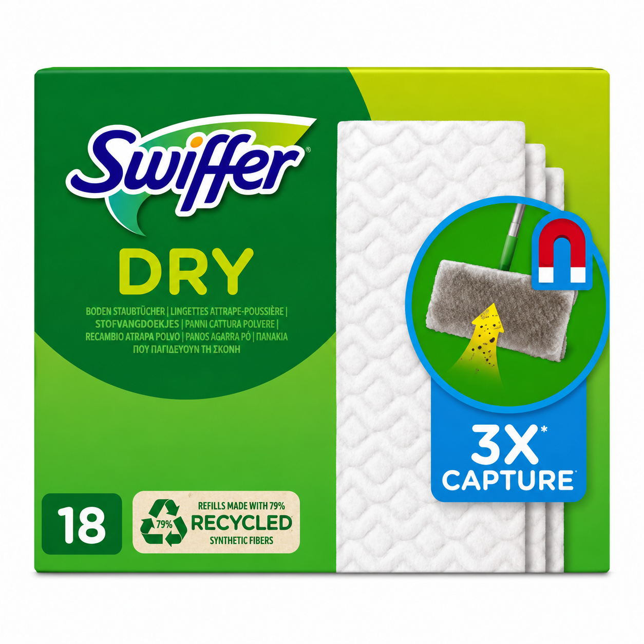 SWIFFER DRY – RECHARGES LINGETTES SÈCHES ATTRAPE-POUSSIÈRE – 18 PIÈCES