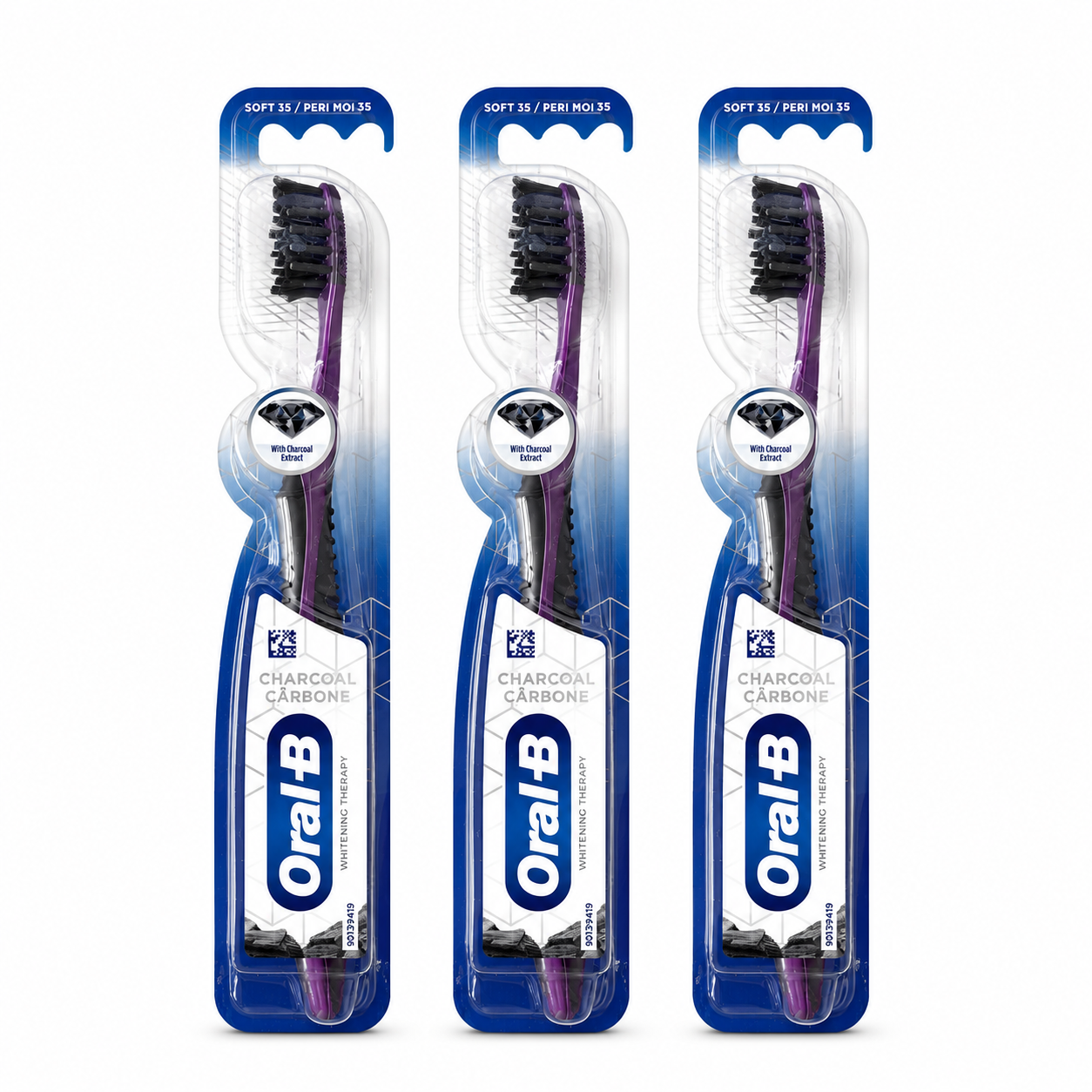 ORAL-B CHARCOAL – BROSSES À DENTS SOUPLES AU CHARBON – LOT DE 3 VIOLETTES