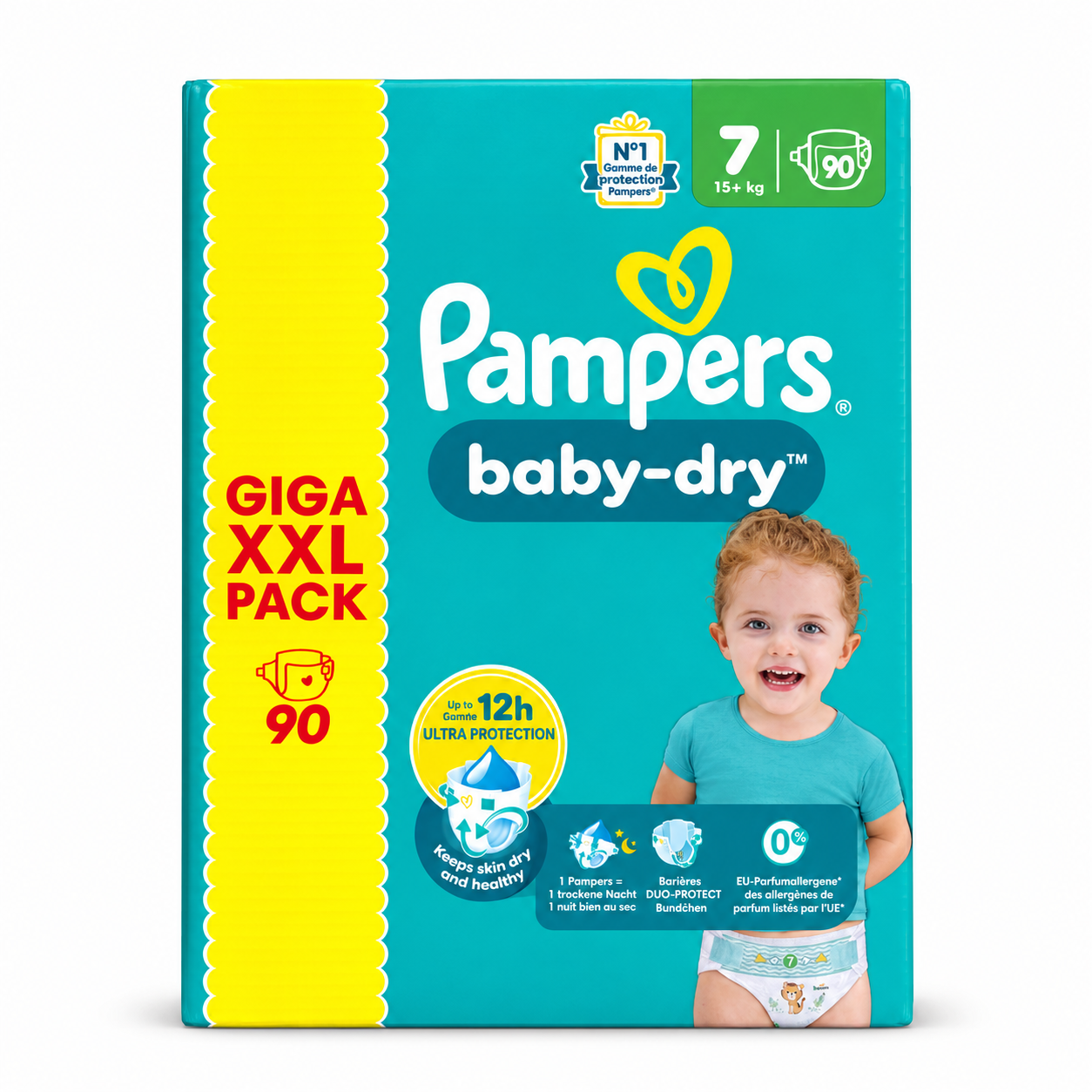 PAMPERS BABY-DRY TAILLE 7 – 15+ KG – GIGA XXL PACK – 90 COUCHES