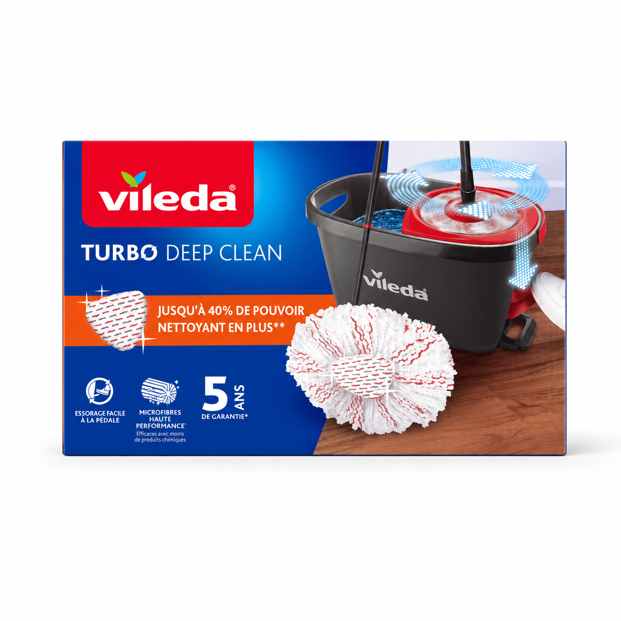 VILEDA TURBO DEEP CLEAN – KIT COMPLET BALAI + SEAU ESSOREUR À PÉDALE