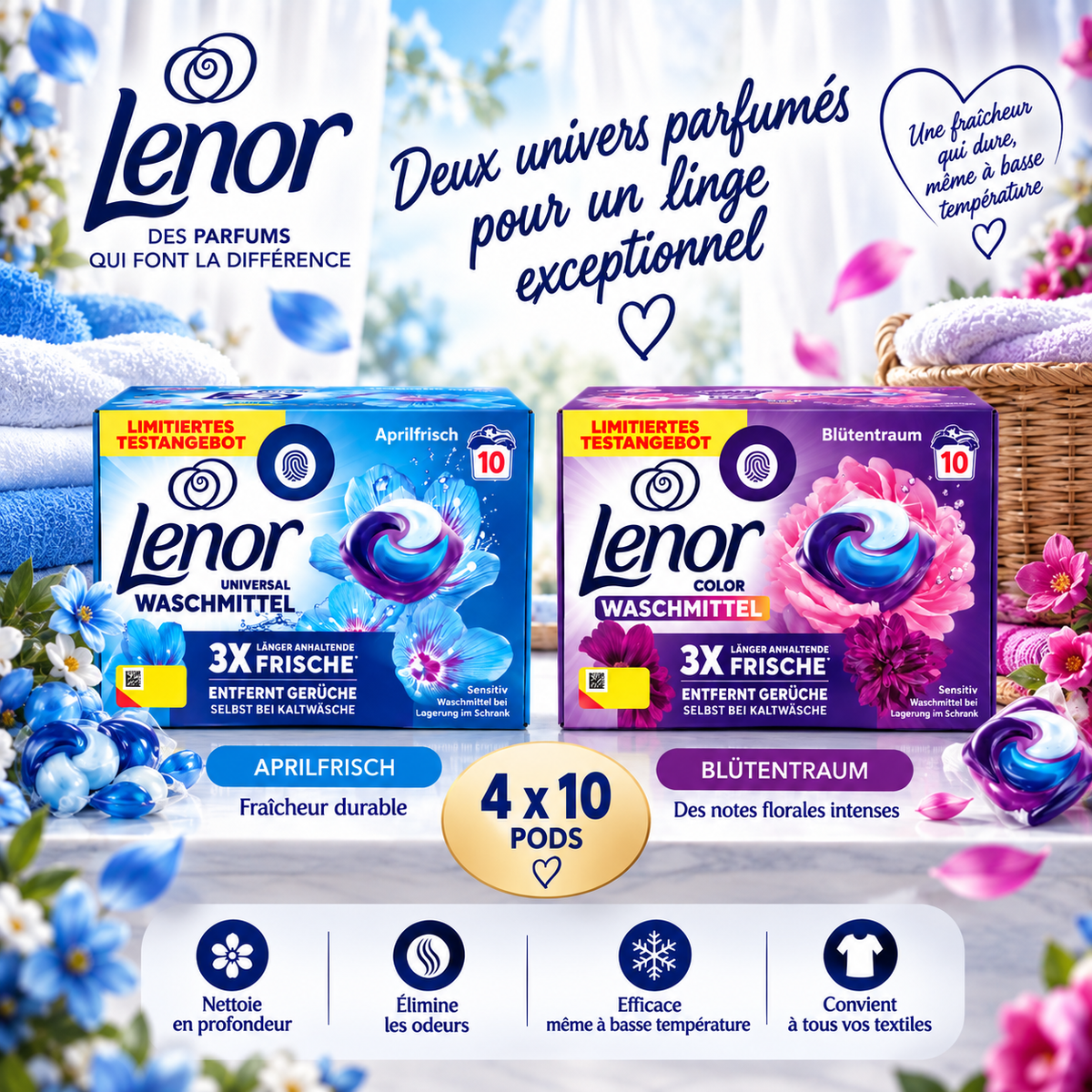 LENOR – CAPSULES DE LESSIVE  4 × 10 PODS