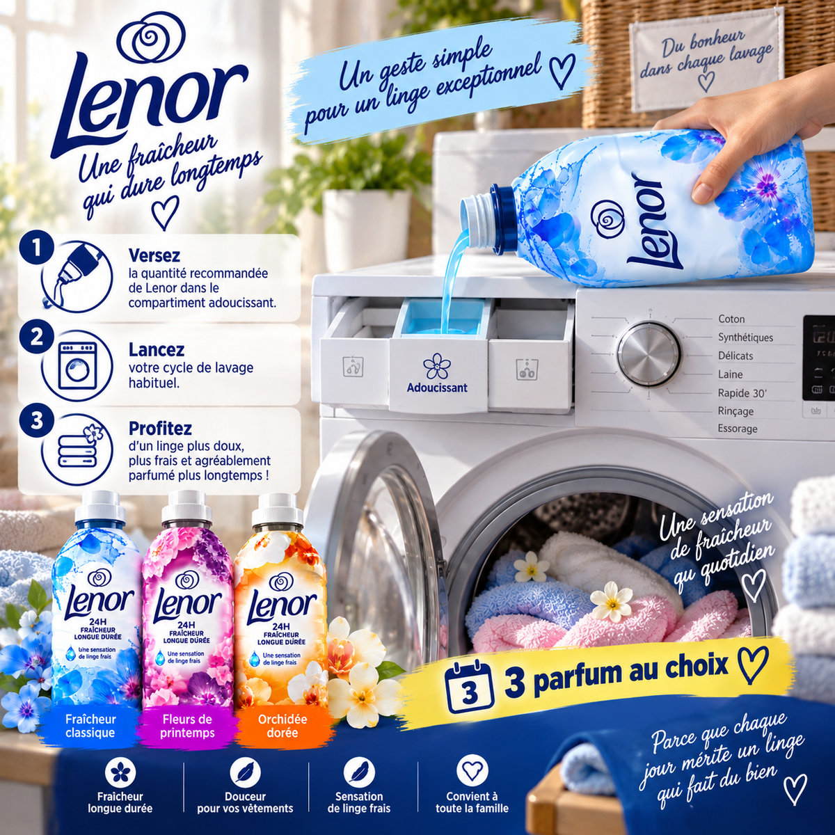 LENOR – ADOUCISSANT – LOT DE 5 × 756 ML – 180 LAVAGES