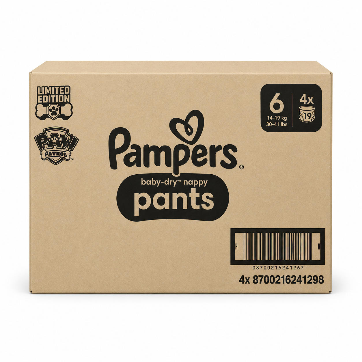 PAMPERS BABY-DRY NAPPY PANTS PAW PATROL – TAILLE 6 (14–19 KG) – 76 CULOTTES