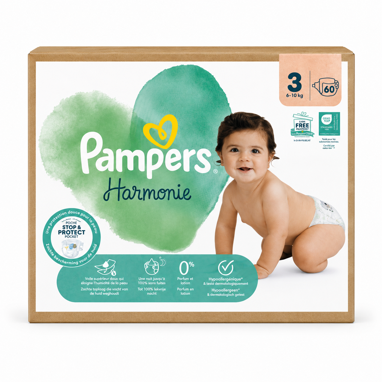PAMPERS HARMONIE – TAILLE 3 (6–10 KG) – 60 COUCHES