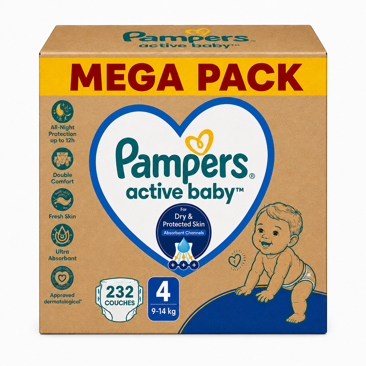 PACK PAMPERS – ACTIVE BABY TAILLE 4 232 COUCHES