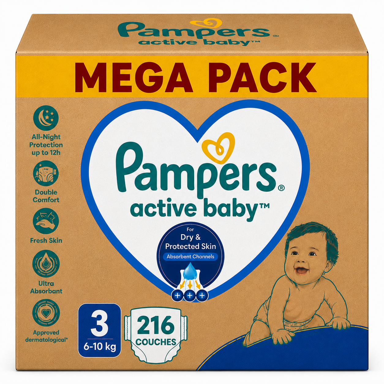 PACK PAMPERS – ACTIVE BABY TAILLE 3 216 COUCHES
