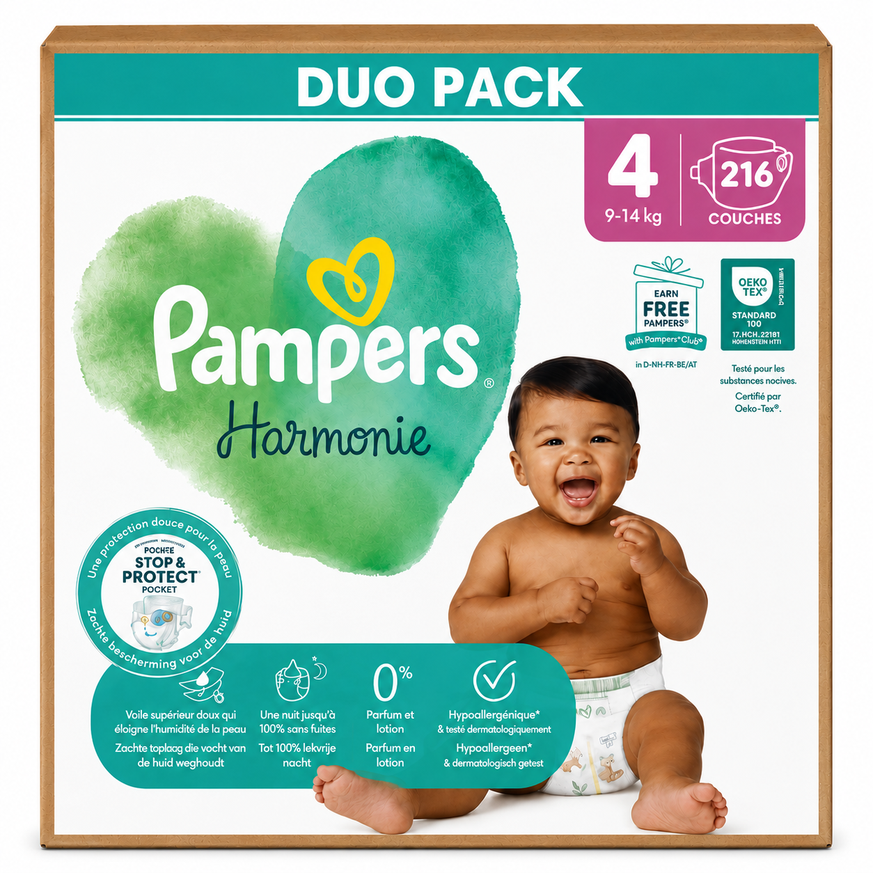 PACK PAMPERS – HARMONIE TAILLE 4 216 COUCHES