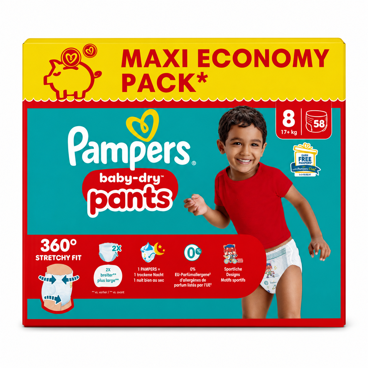 PAMPERS BABY-DRY PANTS – TAILLE 8 (17+ KG) – MAXI ECONOMY PACK 58 COUCHES-CULOTTES