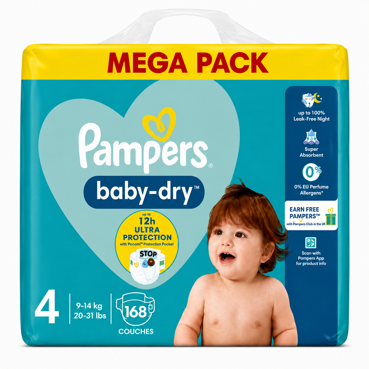 PACK PAMPERS BABY-DRY – TAILLE 4 – 168 COUCHES