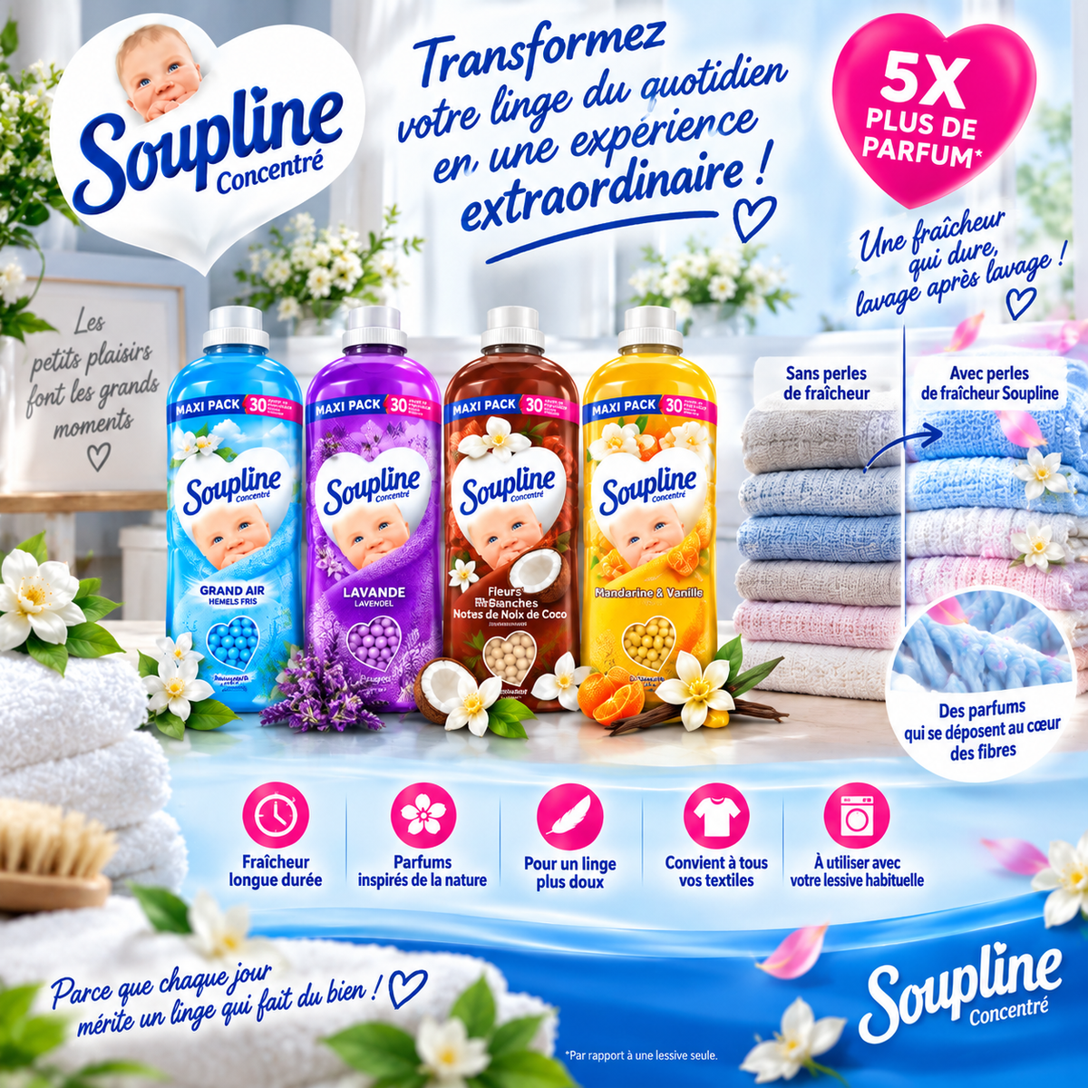 SOUPLINE CONCENTRÉ – PACK ADOUCISSANT 1.8L + PERLE DE LINGE 230GR