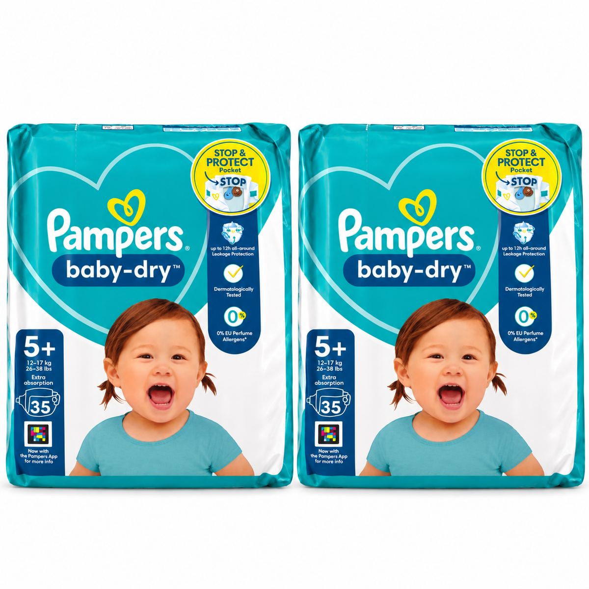 PAMPERS BABY-DRY – TAILLE 5+ (12–17 KG) – 35 COUCHES