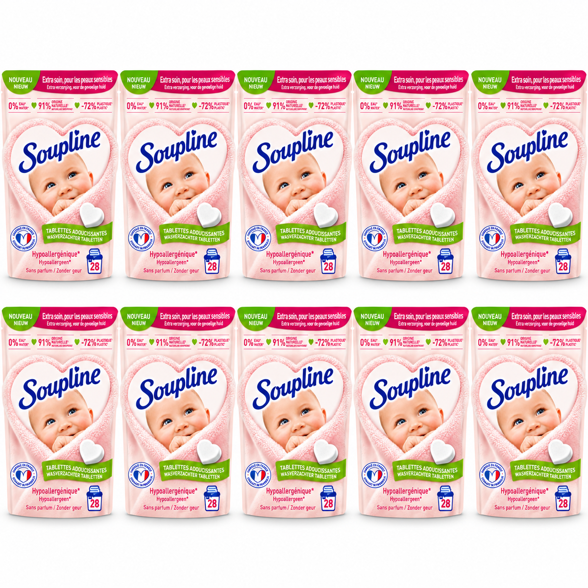 SOUPLINE TABLETTES ADOUCISSANTES HYPOALLERGÉNIQUES SANS PARFUM – 28 TABLETTES