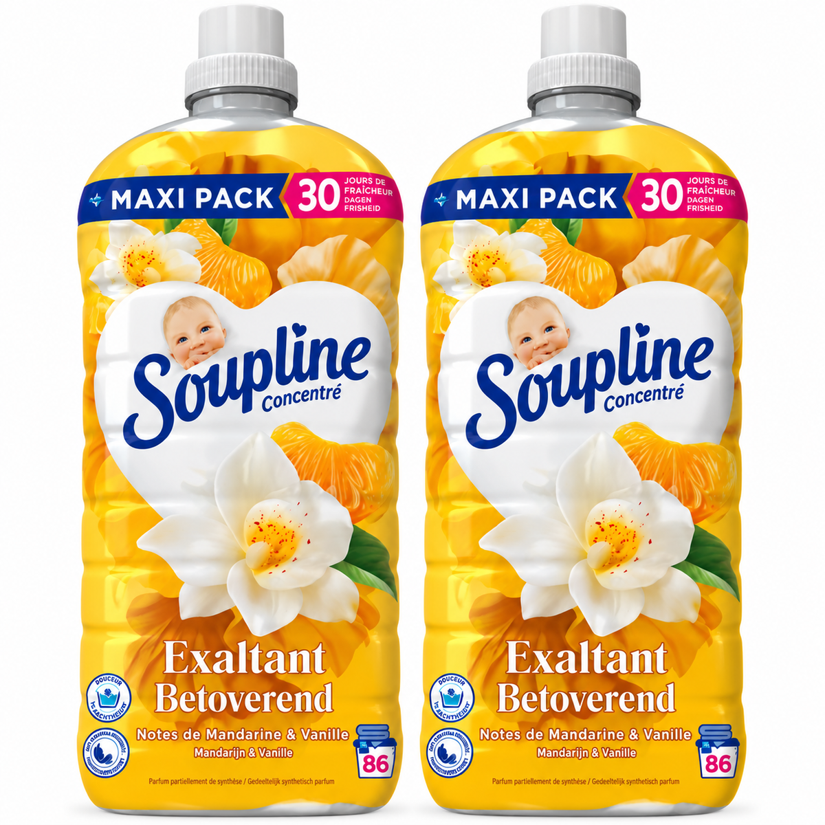 SOUPLINE CONCENTRÉ – ADOUCISSANT MANDARINE & VANILLE – 1,8 L – 86 LAVAGES