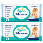 PAMPERS 99% WATER PURE SKIN CLEANING – 60 LINGETTES BÉBÉ