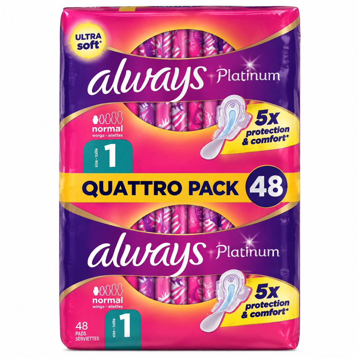 Always Platinum Taille 1 – Quattro Pack 48 Serviettes