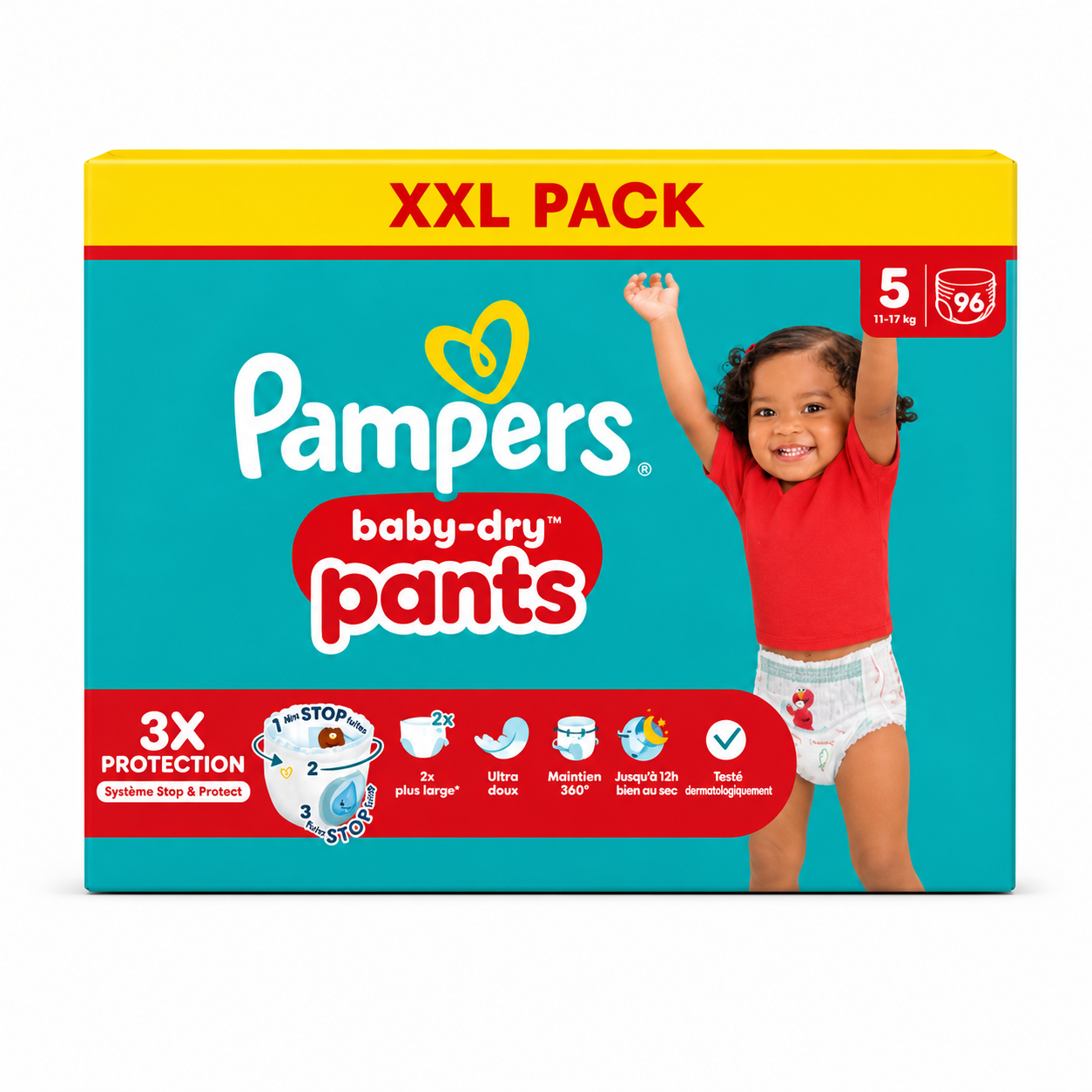 PAMPERS BABY-DRY PANTS – TAILLE 5 (11–17 KG) – 96 CULOTTES