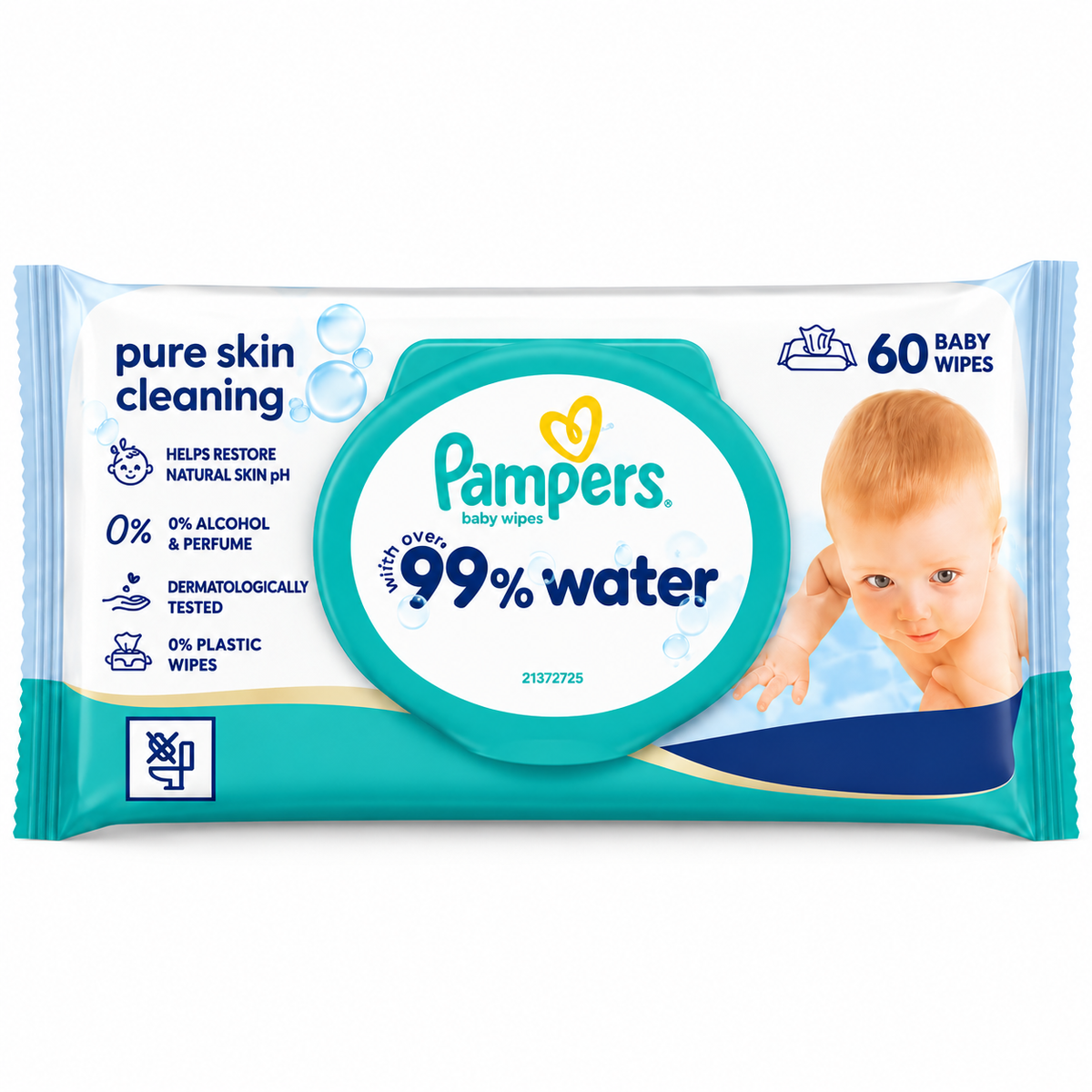 PAMPERS 99% WATER PURE SKIN CLEANING – 60 LINGETTES BÉBÉ