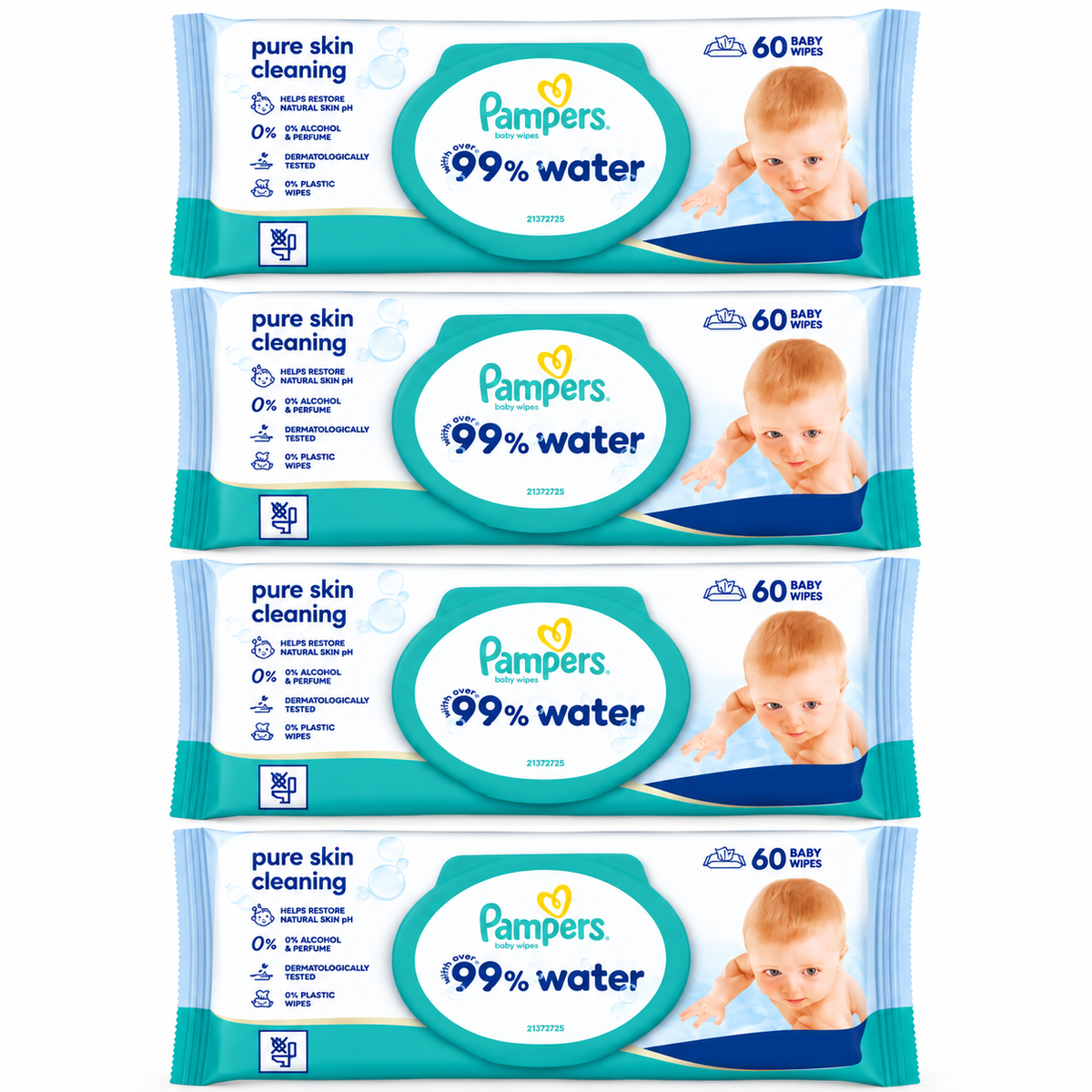 PAMPERS 99% WATER PURE SKIN CLEANING – 60 LINGETTES BÉBÉ