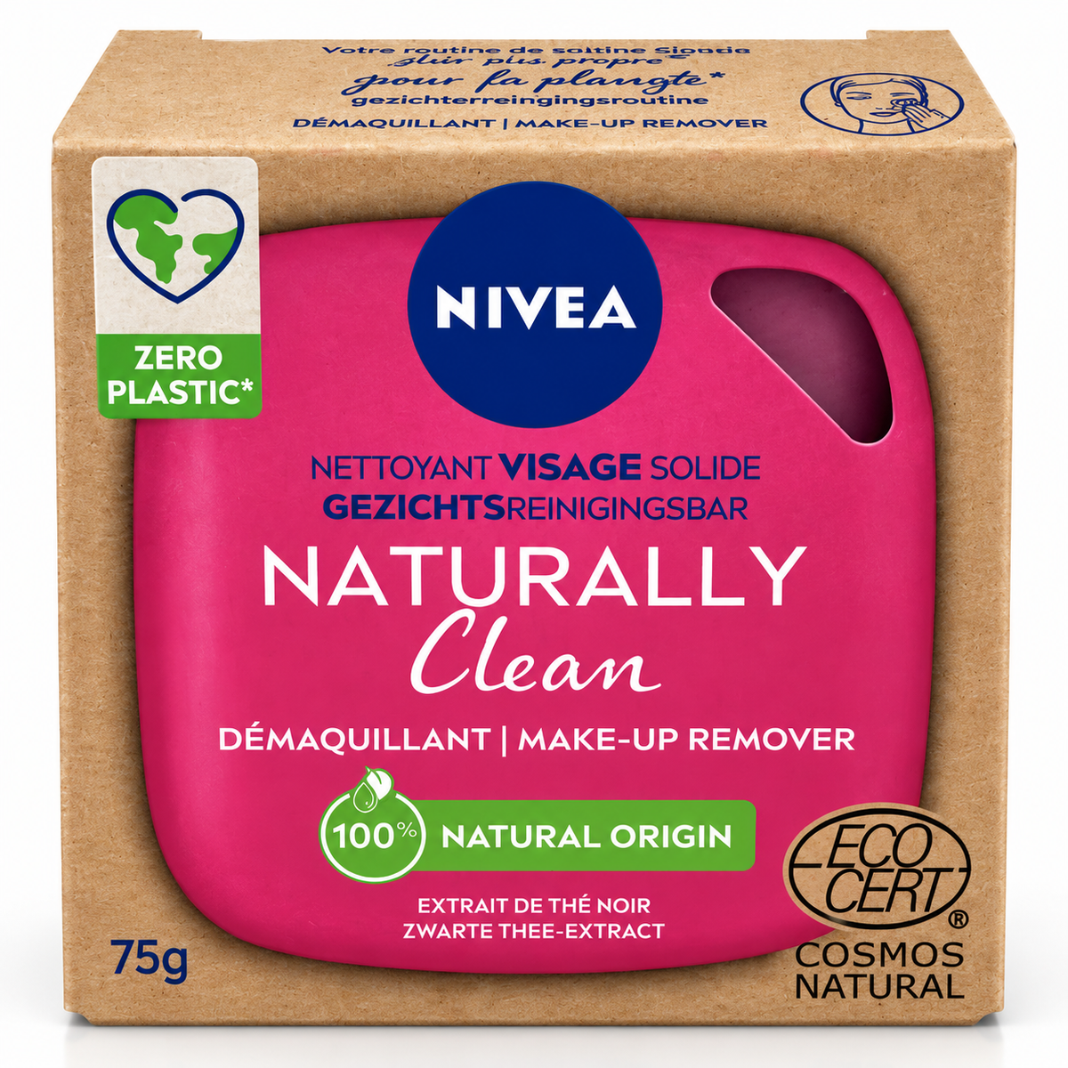 NIVEA Naturally Clean Nettoyant Visage Solide Démaquillant – 75 g