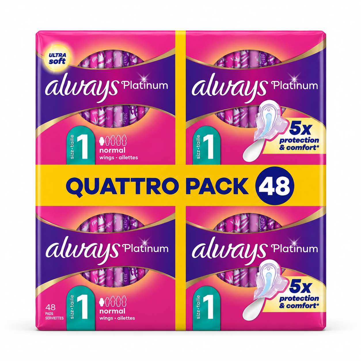 ALWAYS PLATINUM – TAILLE 1 NORMAL AVEC AILETTES – 48 SERVIETTES