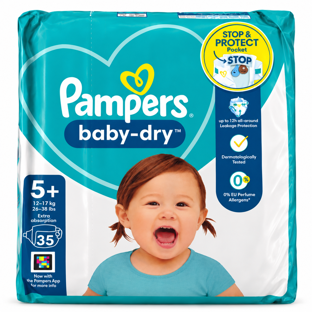 PAMPERS BABY-DRY – TAILLE 5+ (12–17 KG) – 35 COUCHES