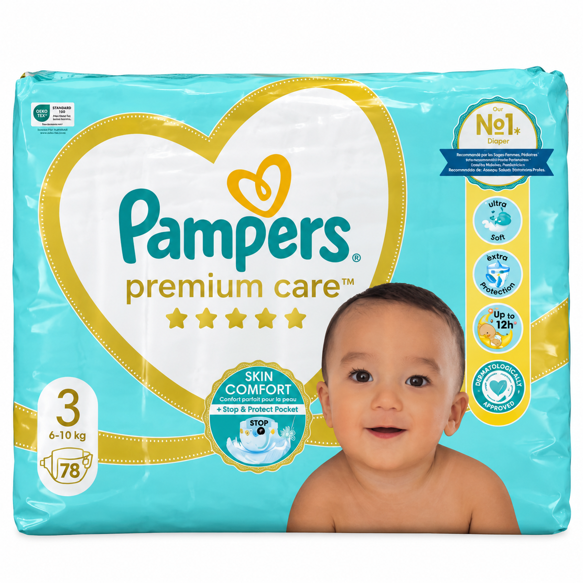 PAMPERS PREMIUM CARE – TAILLE 3 (6–10 KG) – 78 COUCHES