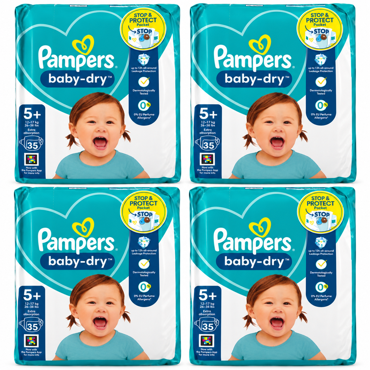 PAMPERS BABY-DRY – TAILLE 5+ (12–17 KG) – 35 COUCHES
