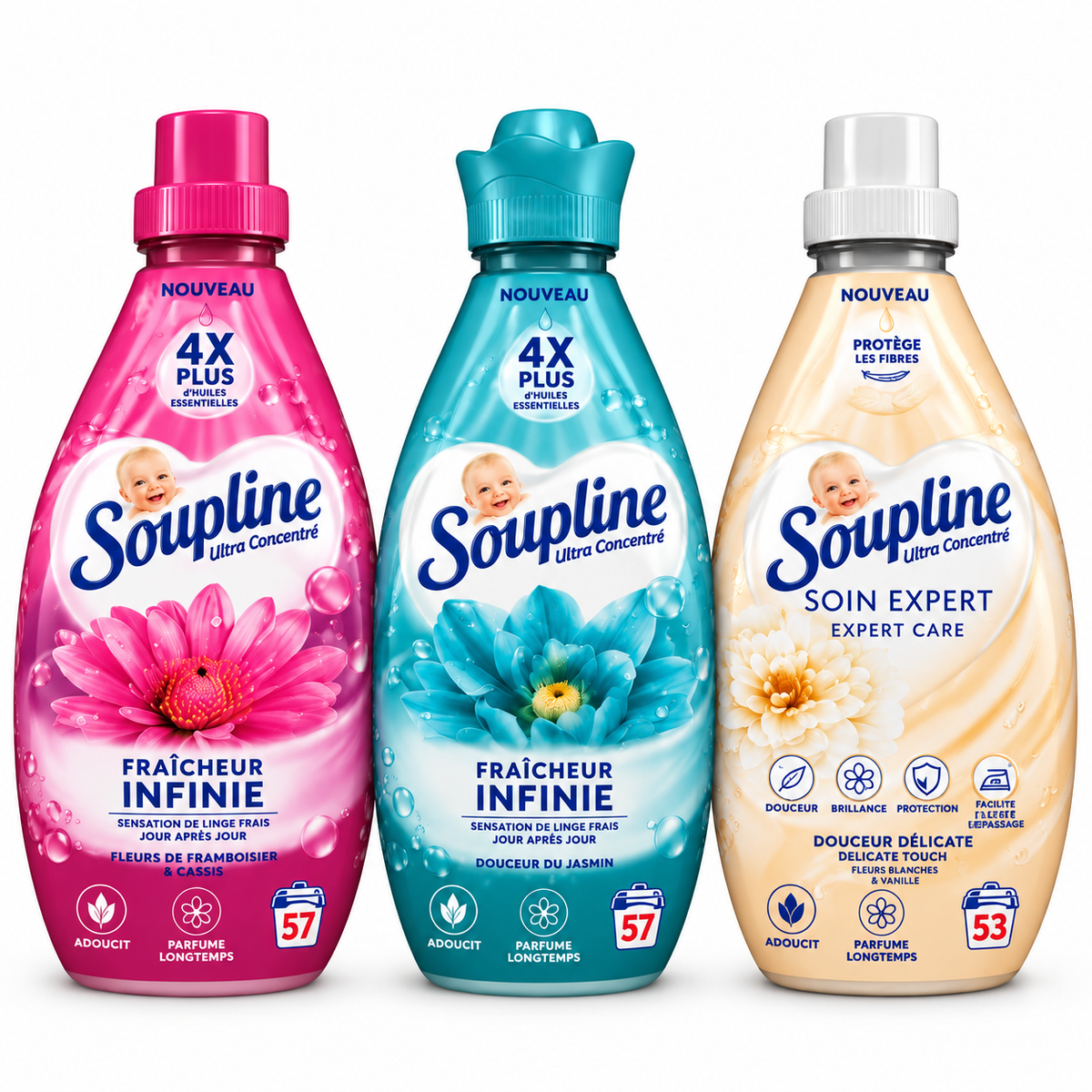 PACK 3 ADOUC. SOUPLINE ROSE/BLEU/BEIGE